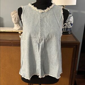 J Brand Jeans Light Blue Frayed Denim Top